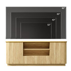 QUW 70" Fluted TV Stand for TVs Up to 80", Modern Entertainment Center with 2 Drawers & Cabinets, TV Console with Curved Profile Design, Luxury Wooden Media Console for Living Room, Natural Oak - color: Natural Oak