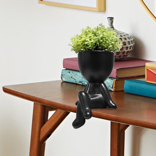 Zerzsy Small Fake Plants with Human-Shaped Pots Office Decor for Women and Men, Cute Faux Plants Indoor for Office or Home Decoration- Set of 1 - color: Black-d