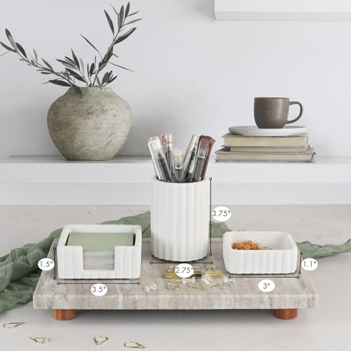KIBAGA Modern Aesthetic Desk Accessories Set of 3 - Stylish Concrete Organizers for Pens & Office Supplies - A Cute and Functional Addition to Your Workspace Decor