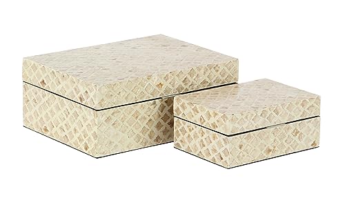 Deco 79 Mother of Pearl Shell Handmade Decorative Box Decorative Keepsake Boxes with Hinged Lid, Set of 2 Storage Boxes 12", 8"W, Cream - color: Cream, size: 11.9", 8"W