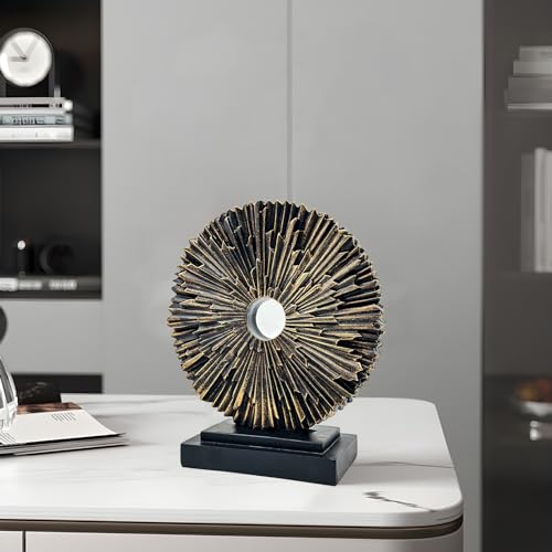 Abstract Statue for Home Decor,Office Desk Sculpture for Men,Creative Round Line Ornament for Bookshelf,Modern Decorative Sculpture,Bedroom,Livngroom,Table(Black) - color: Copper, size: Round Statue