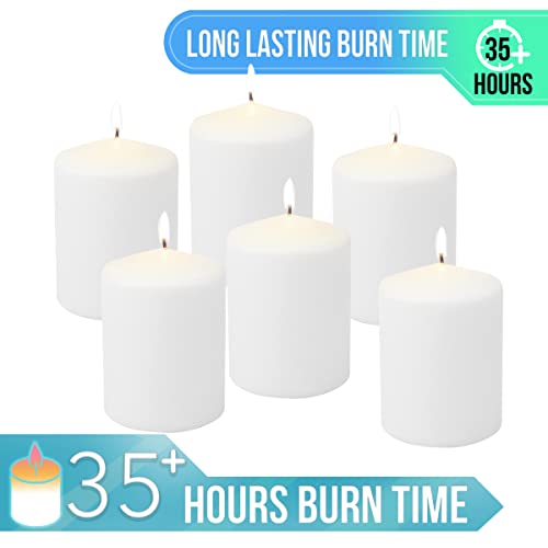 Stonebriar Unscented White Tall Pillar Candles, 35 Hour Burning Candle Pillars, Perfect for Decor, Weddings, Emergencies 3" X 4", 6 count - size: 3" x 4", style: Pack of 6