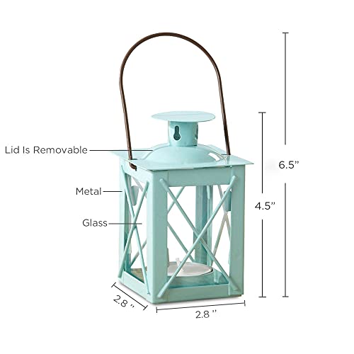 Kate Aspen Rustic Shelf Decor Luminous Vintage Tea Light Votive Candle Holders Metal Mini Decorative Lantern, Distressed Teal Blue (Pack of 2) - color: Luminous Blue - Small, size: 1 Count (Pack of 2)