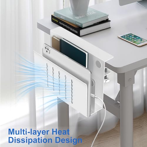 HAMOPY Desk Side Storage, 2 Tier Steel Hanging Desk Organizer with Magnetic Pen Holder, No Drilling Standing Desk Drawer Cable Management Tray, Under Table Laptop Holder for Office, School&Home(White) - color: White, size: Double(2 Tier)