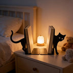 Cute Cat Book Ends Cat Bookends for Shelves, Home Office Desk Gift for Cat Lovers and Reading Enthusiasts - color: Black