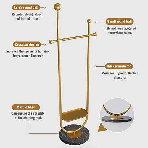 Gold Clothing Rack, with Marble Base of Multifunctional Bedroom Clothes Standing Coat Rack, Movable Heavy-Duty Garment Rack Stand for Organizing Clothes, Bags - size: 74IN