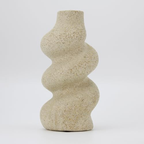 Ceramic Flower Vase Home Decor，8" Modern Farmhouse Decor,Rustic Small Vase for Centerpieces, Pampas Grass Bud Vases for Living Room Kitchen Office Decorations (Beige) - color: Beige B