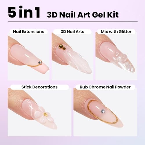 Beetles 3D Gel Nail Art Kit-1oz Clear Solid Builder Nail Gel,5 in 1 Non-Sticky Hand Sculpting Building 3D Nails for Beginner DIY Salon at Home,UV & LED Lamp Cured Needed,Crystal Orb - color: 0-1-30g Clear 3D Gel