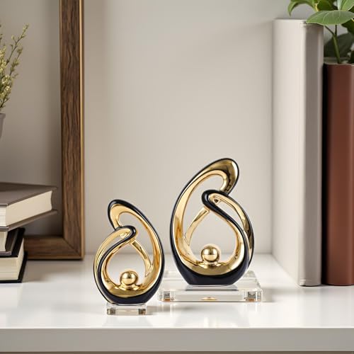 XMGZQ Home Decor Accent,Porcelain Art Mid Century Bookshelf Decorations,Gold Centerpieces for Tables,Abstract Ceramic Statue Sculpture for Coffee Table Mantel Tv Stand Centerpieces (Black, Small) - color: Black, size: Small