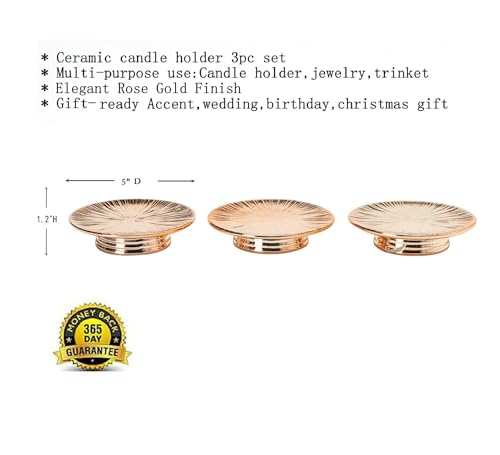 ADAVAS.Y&G Ceramic Rose Gold Candle Plate Set, 3-Piece – Decorative Candle Holder Tray for Pillar Candles, Jewelry, Trinkets or Bathroom Counter – Elegant Rose Gold Finish for Tabletop & Home Décor - color: Rose Gold
