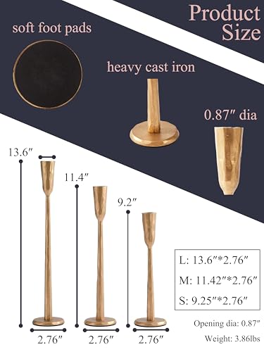 Gold Iron Taper Candle Holder Set of 3, Heavy Wrought Iron Candlestick Holders Decorative Candle Stand, Vintage Candle Holder for Wedding, Dining, Home Decoration - color: Gold