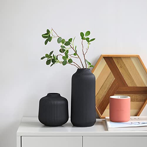 flature Ceramic Vase in Nordic Style, Decovase Large for Pampas Grass as Boho Deco, Vase Black Matt 10 inch for Flowers, Scandinavian Design Home Decoration for Fresh Flowers, Dried Flowers (Size L) - color: Black, size: Single Large