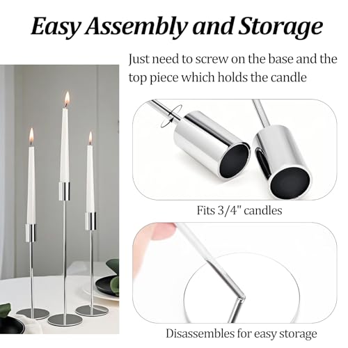 Set of 12 Silver Taper Candle Holders, Tall Candle Holder, Metal Silver Candlestick Holders, Fits 3/4 inch Thick Candle&Led Candles, for Table Centerpiece, Wedding, Dinning, Party Home Decor - color: Silver, size: 12PC