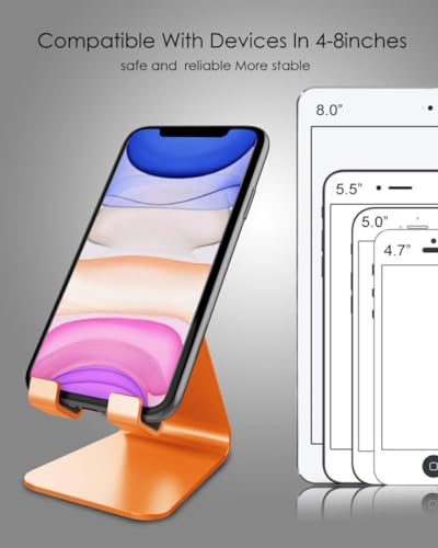 CreaDream Cell Phone Stand, Cradle, Holder, Aluminum Desktop Stand Compatible with Switch, All Smart Phone, iPhone 15 14 13 12 Pro Max Plus Mini Xr X Se 8 SE -Orange - color: Orange