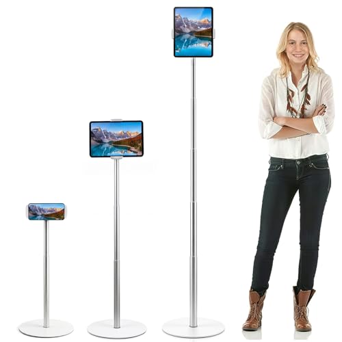 OATSBASF Heavy-Duty iPad Floor Stand - 66.1" Height-Adjustable Universal Tablet Holder, Overhead Bed Stand Fits 4.7-12.9" iPad Pro/Air/Mini, Kindle & Cell Phones