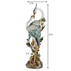Devoted Cranes Table Sculpture Teal - Made of Resin Coastal Crane Shorebirds - Glitter Accents - Bird Statue - Flowers, Vining Leaves Base - Measures 5 Inches Wide, 16 Inches High