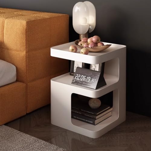 Side Table,Modern end Table,Metal nightstand,Bedside Table,3-Tier Accent Table with Storage for Bedroom,Living Room,Small Space,Couch.No Assembly Required - color: White