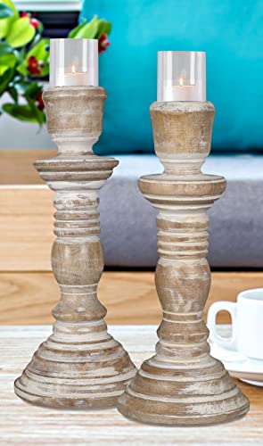 Wooden Candlestick Holder Stand, Decorate Your Dinner Table, Christmas Decoration, Coffee Table, Wedding Party, Family Gatherings, Home, Spa - Decorative Candle Holder - 8 Inch Set of 2 - White Wash - color: White Wash, size: 8 Inch - Candle Stick - Set o