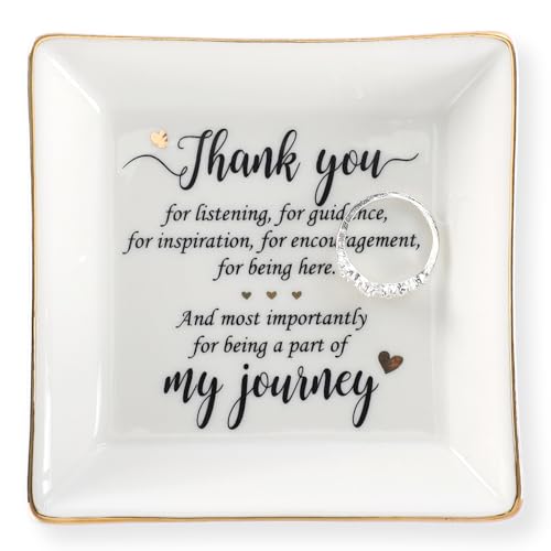 HOME SMILE Mother's Day Thank You Gifts for Women Friends Teacher Coworkers,Friends Ceramic Ring Jewelry Dish Tray Plate for Birthday Graduation Farewell -Thank You Being A Part of My Journey - style: Be Part of my Journey