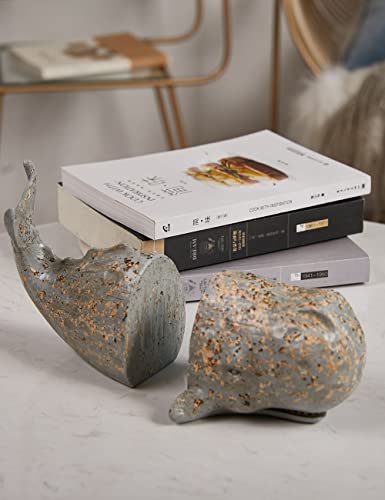 HAUCOZE Decorative Book Ends Ocean Decor Statue Whale Sculpture Table Centerpiece Gift for Home Office Bookshelf 9.4 Inch