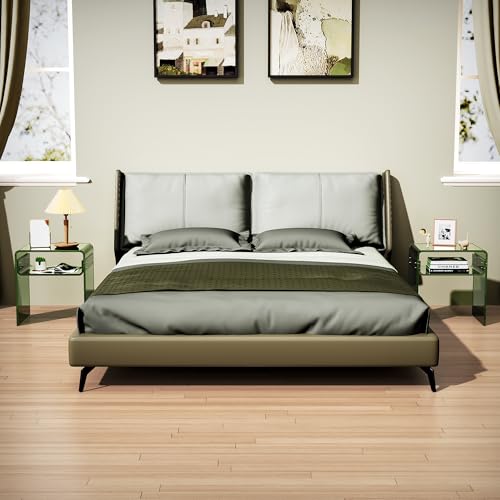 Clear Acrylic End Table 2-Tier Bedside Nightstand for Living Room Bedroom (1, Green Double) - color: Green Double