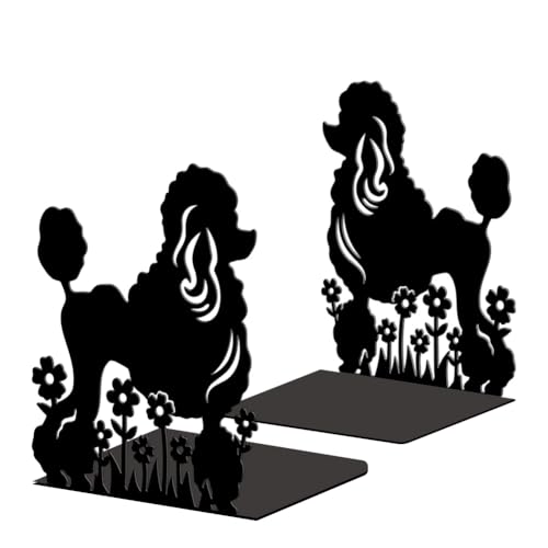 Peacoblue Metal Bookends for Shelves, Modern Decorative Heavy Duty Study Book Ends Stoppers for Office, Desk, Shelf, Room 5.3"x4.3"x6.5" Cast Iron Simple Tall Bookends 1 Pair (Poodle Dog and Flowers) - style: Poodle Dog and Flowers
