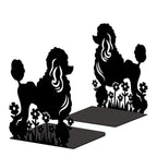 Peacoblue Metal Bookends for Shelves, Modern Decorative Heavy Duty Study Book Ends Stoppers for Office, Desk, Shelf, Room 5.3"x4.3"x6.5" Cast Iron Simple Tall Bookends 1 Pair (Poodle Dog and Flowers) - style: Poodle Dog and Flowers