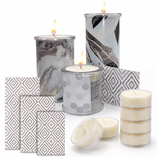 Decorative Candle Holder Set of 3 Home Decor, Reusable Interchangeable Pillar Candle System Decorative Wraps, Refillable Tea Light Centerpiece Candles for Holiday Decor, Table Styling & Gift Giving - color: Cool Neutrals