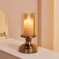 Brass Hurricane Candle Holder with Glass Lid, Anti-Tip Pillar Candle Holder for Wedding Dining Party Table Centerpiece, Elegant Home Decor