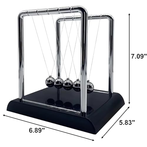 Newtons Cradle Balance Balls,Pendulum Balls with Black Base,Newtons Cradle Pendulum,Desk Decor for Men,Physics Toys,Metal Creative Ornament Crafts,Mind Bending Desk Sculpture - Large Black