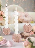Vixdonos Round Resin Rhinestones Candlestick Holders Set of 3 Ceramic Candle Holder Bulk for Taper Candles,Rose Gold - color: Rhinestones-rose Gold