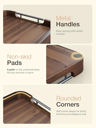 TIDITA Large Serving Tray with Handles - 20”x14” Rectangle Ottoman Tray, Wooden Tray for Ottoman, Wooden Ottoman Tray for Living Room - Decorative Trays for Coffee Table with Round Edge (Walnut color) - color: Walnut Color, size: 20" x 14" x 2"