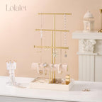 Lolalet Jewelry Holder Tree with Velvet Tray, 4 Tiers Necklace Display Stand Rack with Ring Slots Organizer for Earrings Bracelets Bangles Ring, Valentine's Day Gift -Beige - color: Beige