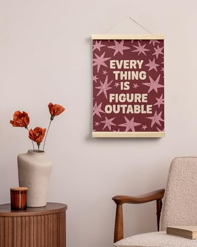 FGFK Everything Is Figureoutable Inspirational Wall Art Poster Hanger Frame, Retro Red and Pink Star Positive Affirmations Canvas Prints Framed Wall Decor for Home Classroom Office, 12x16 Inch - color: Retro Cute Red Star