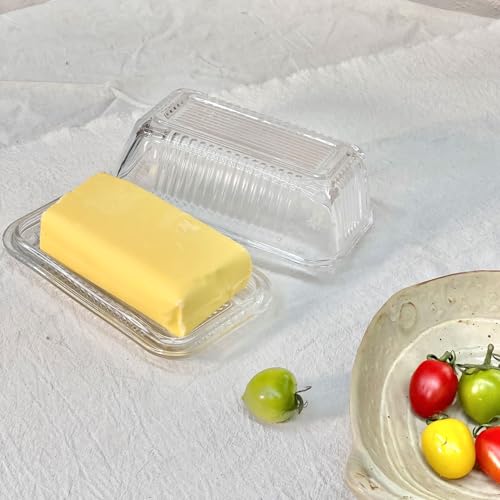 Clear Glass Butter Dish with Lid for Countertop, 6.5" Crystal Butter Dish with Cover, Covered Butter Tray for Refrigerator - size: 6.5inch