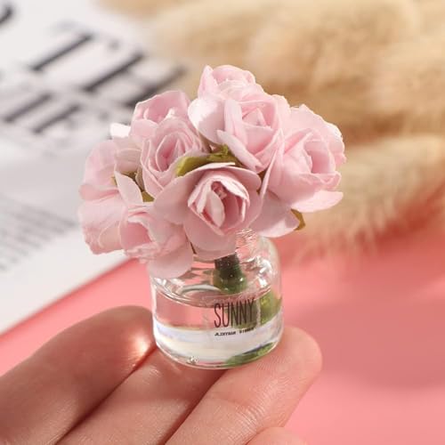 2Pcs 1:12 Scale Glass Vase with Flowers Set, Decorative Accessories for Mini Scene, Mini Decoration Dollhouse Décor