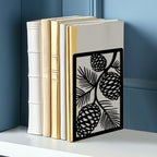 2 Pcs Decorative Metal Bookends, Pinecone Design Book Ends for Shelves Black Heavy Duty Book Stopper Suitable for Home Office School - style: Pinecone