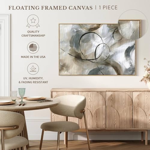 ElephantStock - Allegro Wall Art - Horizontal Floating Framed Canvas - Living Room Wall Decor - Painting Strokes And Lines Framed Canvas Art - Gray And Brown Decor by Nan - 13" x 9" - color: Floating Frame Natural Wood, size: 12"L x 8"W