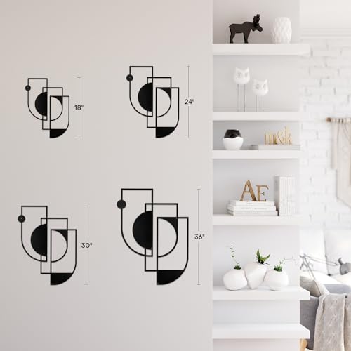 SIGNLEADER Metal Wall Decor Overlapping Rectangles Minimalist Modern Luxury Wall Sculpture Hangings 3D Statue Home Decoration for Living Room, Bedroom, Bathroom, Kitchen, Fireplace, Office - 18" Black - color: Gry03-2405-m03, size: 18" Black