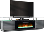 AMERLIFE Fireplace TV Stand with 40" Fireplace, 80" Modern Fireplace Entertainment Center LED Lights, 2 Tier TV Console Cabinet for TVs Up to 90", Grey - color: Grey, size: 80"