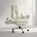 Big and Tall Office Chair, Flip Armrests for Pets & Cross Legged Sitting, Executive Ergonomic Computer Gaming Chair with Foot Rest, Teddy Fleece Wide Seat Reclining Desk Chair, White Vanity Chair - color: White