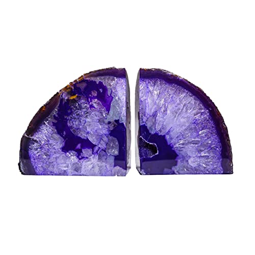 AMOYSTONE Purple Agate Bookends - Decorative Stone Book Holders for Hardback Book or Cookbooks, Stone Bookends 2-3 LBS with Rubber Bumpers, Unique Book Stoppers Home Office Decor - color: Purple, size: 2-3 Pounds