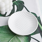 Chic Round Soap Dish, Modern Minimalist Striped Design Ceramic Tray(White) - color: White