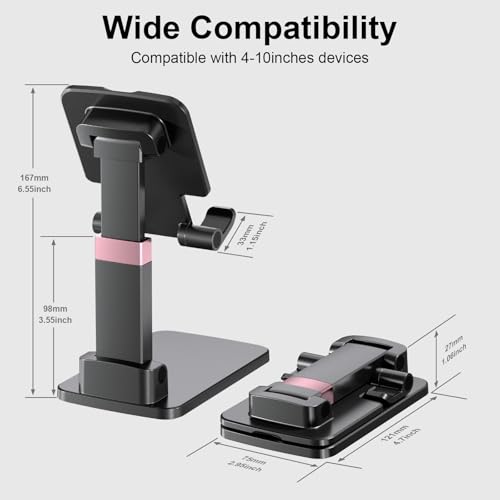 Phone Stand, Cell Phone Holder Adjustable Cellphone Stand for Desk Adjustable Office Accessories Gift Tablet Stands for iPhone iPad Android Devices Under 12", Black,2Pack - color: 08-DeepBlack