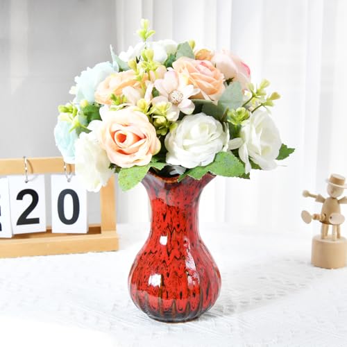 Ceramic Vase, Modern Small Vases for Home Decor, Elegant Flower Vase Centerpiece for Tables, Office Desk, Room Decor, Fit for Housewarming, Wedding, Birthday (Red) - color: Red