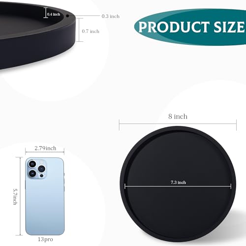 Silicone Bathroom Tray Round Vanity Tray Decorative Soap Holder Kitchen Countertop Organizer Coffee Table Decor for Candle, Perfume, Plant, 8 Inch, Black - color: Black, size: 8"