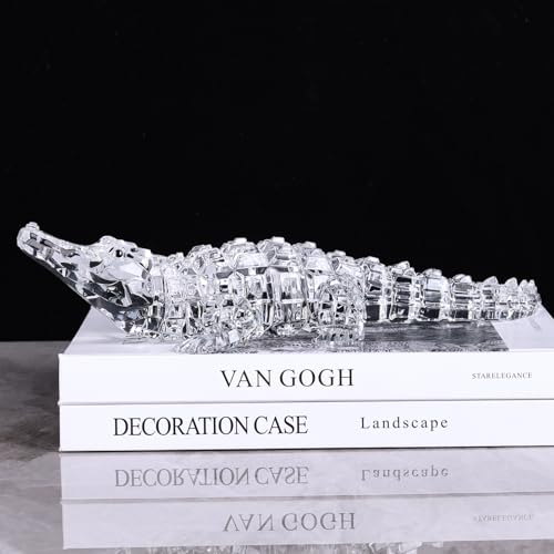 Acrylic Alligator Statue – Clear Crystal Glass Style Crocodile Figurine, Modern Luxury Art Collectible Sculpture for Living Room, Home and Office Table Decor & Housewarming Gift (White) - color: White