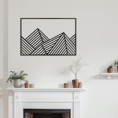 SIGNLEADER Metal Wall Decor Mountains Triangle Line Minimalist Modern Luxury Wall Sculpture Hangings 3D Statue Home Decoration for Living Room, Bedroom, Bathroom, Kitchen, Fireplace, Office - 18" Black - color: Gry17-2405-m17, size: 18" Black