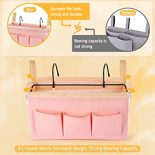 Lilithye Bedside Organizer with Fixed Straps and Water Bottle Holder for Home, College, Dorm, Bunk, Hospital, Crib, Bed Rails - Pink - color: Pink