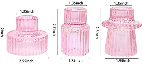 Vixdonos Pink Candlestick Holders Set of 3 Glass Candle Holders for Taper Candles,Pillar Candles and Tealight Candles - color: Pink, size: 3 Pcs